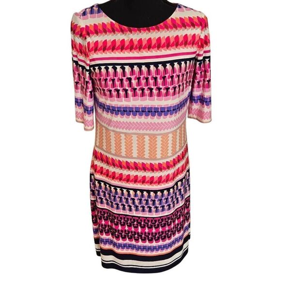 Eliza J Dresses & Skirts - Eliza J Womens Geometric Print Striped Half Sleeve Shift Dress Multicolor Size 4
